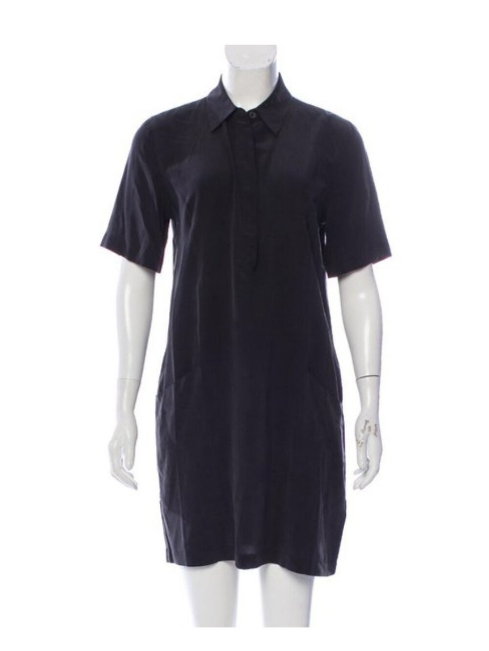 Equipment Black Short-Sleeve Silk Shirt Dress